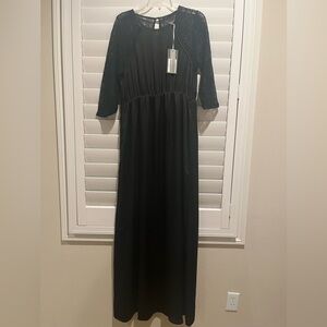Riva long sleeve black maxi dress size Large. Lace sleeves